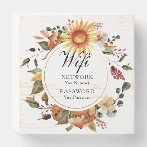 Rustic Sunflower Autumn Floral Wifi Password Wooden Box Sign