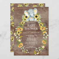 Rustic Sunflower & Baby Elephant Baby Shower Invitation