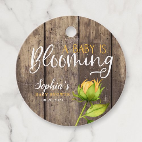 Rustic Sunflower Baby Is Blooming Shower Favor Tags