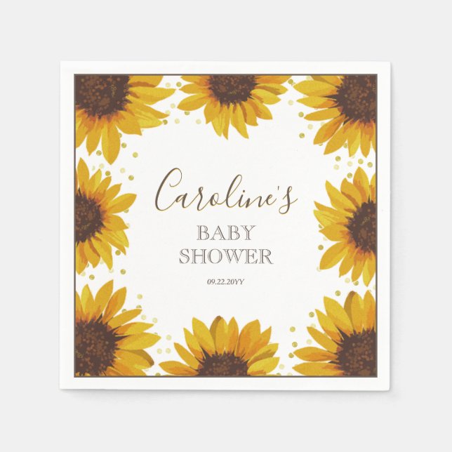 Rustic Sunflower Baby Shower Boho Watercolor Napkins (Front)