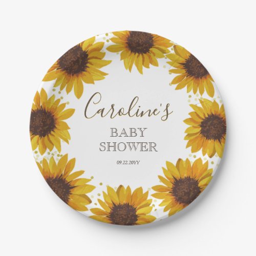 Rustic Sunflower Baby Shower Boho Watercolor Paper Plates