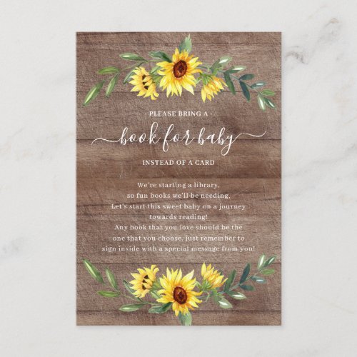 Rustic Sunflower Baby Shower Book for Baby Enclosure Card