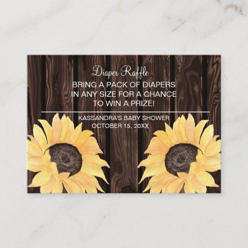 Rustic Sunflower Baby Shower Diaper Raffle Enclosure Card