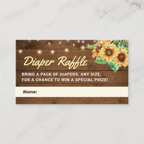 Rustic Sunflower Baby Shower Diaper Raffle Tickets Enclosure Card