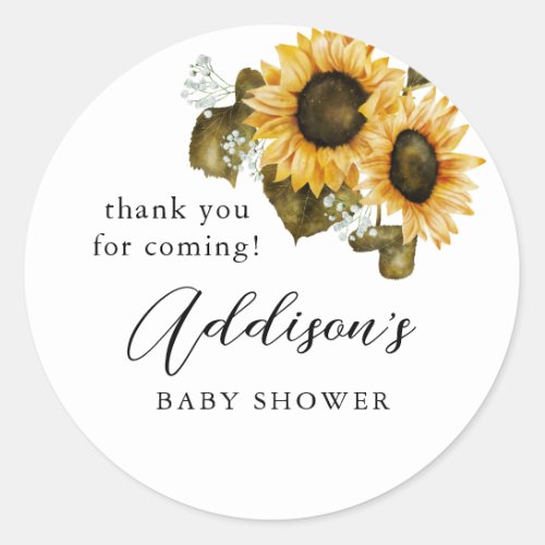 Rustic Sunflower Baby Shower Favor Classic Round Sticker