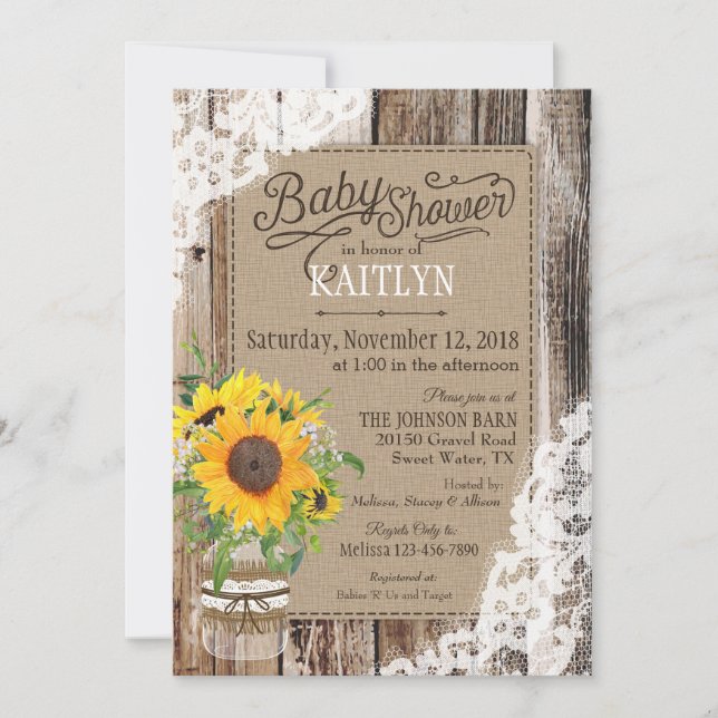Rustic Sunflower Baby Shower Invitation (Front)