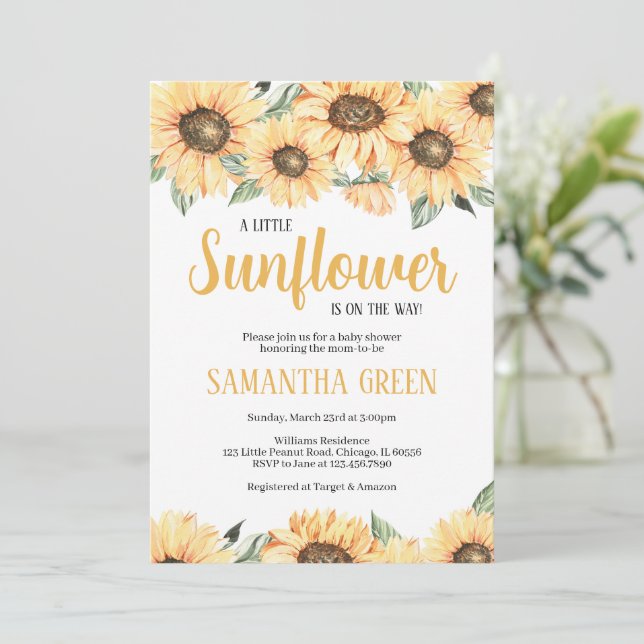 Rustic Sunflower Baby Shower Invitation (Standing Front)