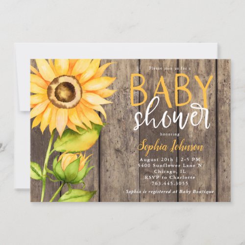 Rustic Sunflower Baby Shower Invitation