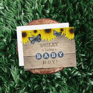 Rustic Sunflower Baby Shower Invitation Boy Postcard