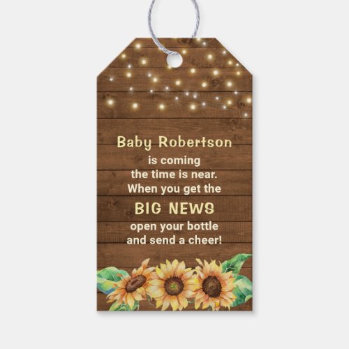 Rustic Sunflower Baby Shower Mini Bottle Favor Gift Tags