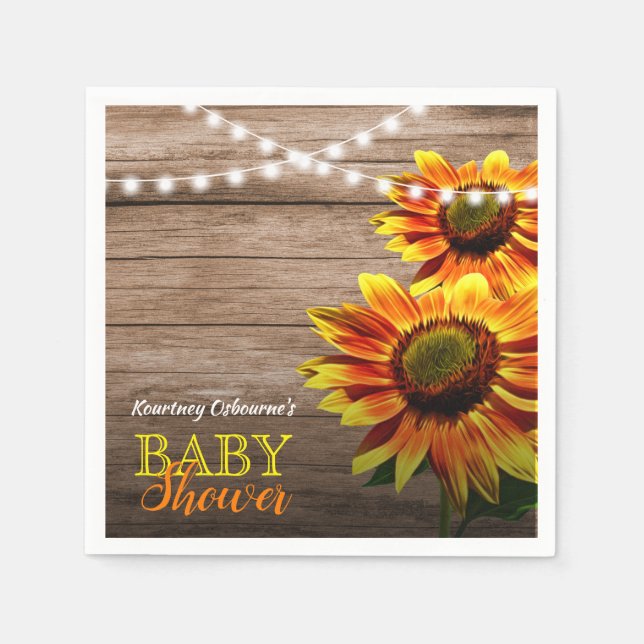 Rustic Sunflower Baby Shower Napkins (Front)