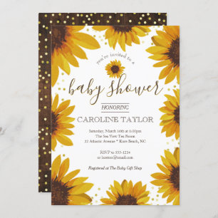 Rustic Sunflower Baby Shower on Wood Invitation