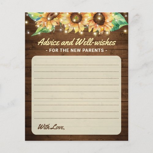 Rustic Sunflower Baby Shower Parents Advice Cards