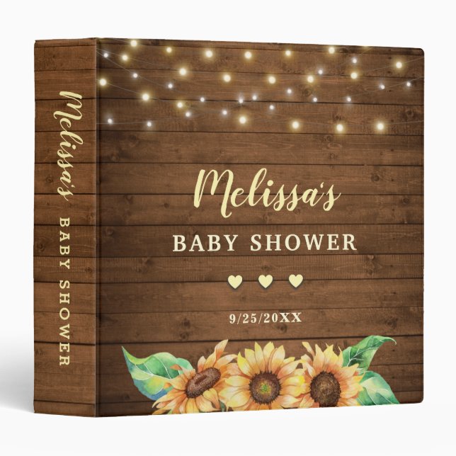 Rustic Sunflower Baby Shower Photo Memory Keepsake 3 Ring Binder (Front/Spine)
