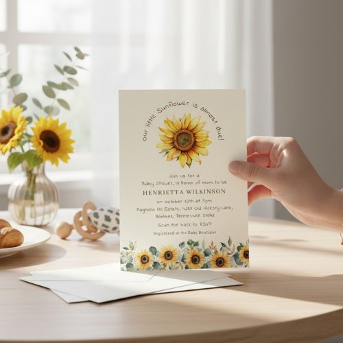 Rustic Sunflower Baby Shower qr rsvp Invite