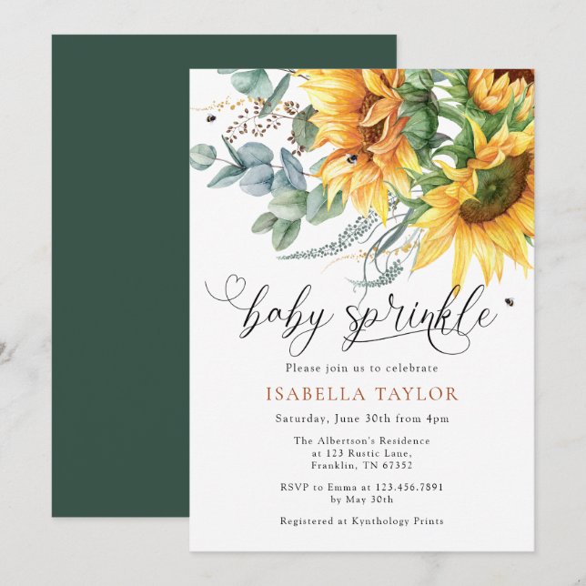 Rustic Sunflower Baby Shower Sprinkle Invitation (Front/Back)