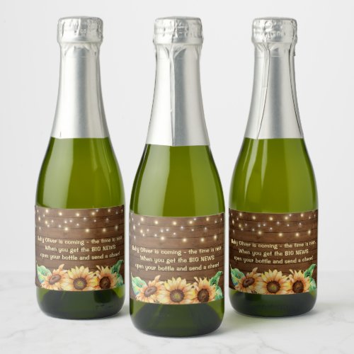 Rustic Sunflower Baby Shower Sprinkle Mini Wine Sparkling Wine Label