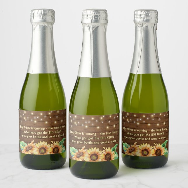 Rustic Sunflower Baby Shower Sprinkle Mini Wine Sparkling Wine Label (Bottles)