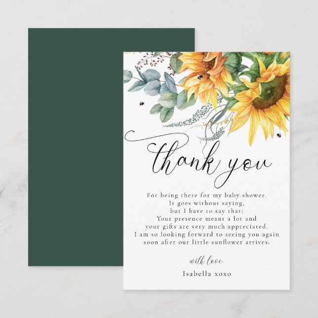 Rustic Sunflower Baby Shower Thank You (Front/Back)