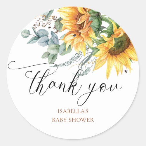 Rustic Sunflower Baby Shower Thank You Classic Round Sticker