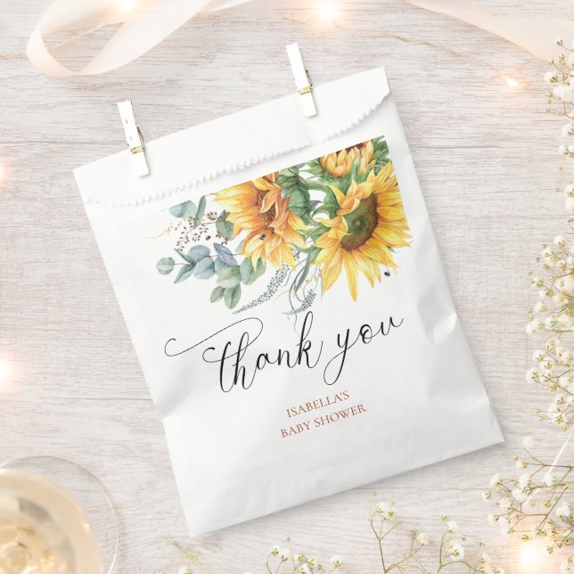 Rustic Sunflower Baby Shower Thank You Favor Bag (Clipped)