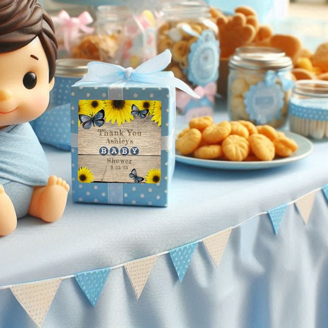 Rustic Sunflower Baby Shower Thank You Square Sticker (Creator Uploaded)