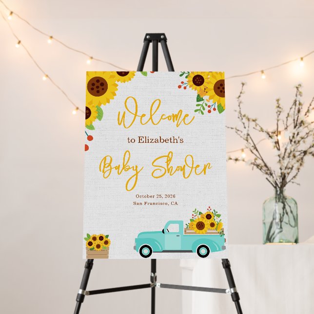  Rustic Sunflower Baby Shower Welcome Sign (In Situ (Stand))