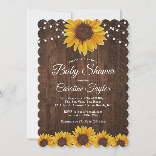 Rustic Sunflower Baby Shower with String Lights Invitation (Front)