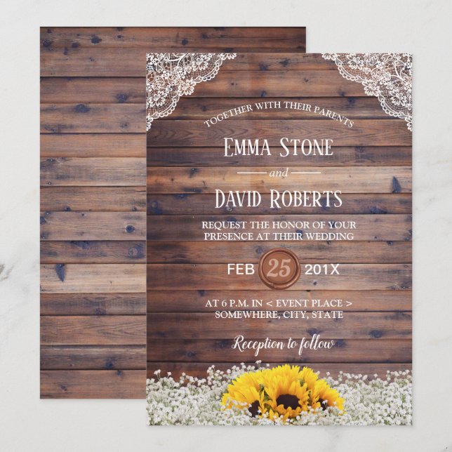 Rustic Sunflower & Baby's Breath Country Wedding Invitation (Front/Back)