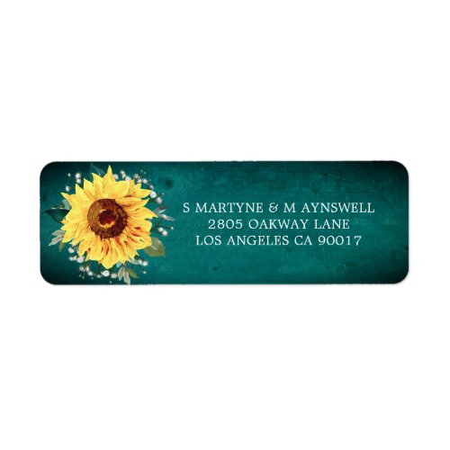 Rustic Sunflower Babys Breath Teal Wedding Label