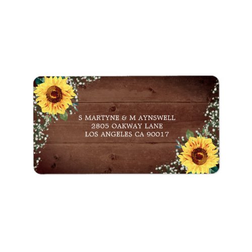 Rustic Sunflower Babys Breath Wood Wedding Label