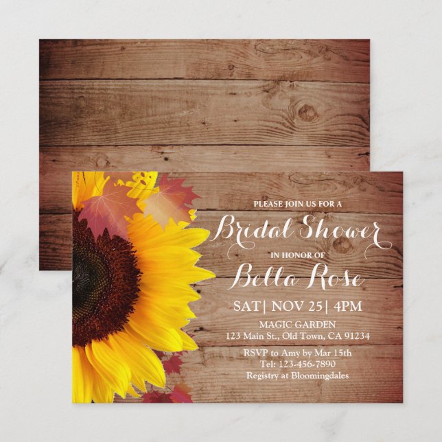 Rustic Sunflower Barn Wood Bridal Shower Cards (Front/Back)
