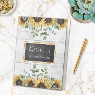 Rustic Sunflower Barn Wood Country Recipe Book Pocket Folder