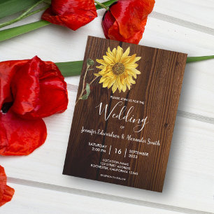 Rustic sunflower barn wood country wedding invitation