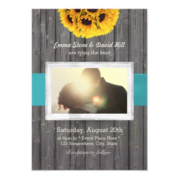 Rustic Sunflower Barn Wood Custom Photo Wedding Card