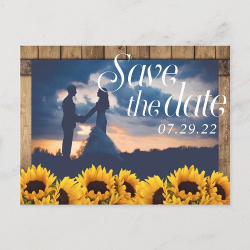 Rustic Sunflower Barn Wood Photo Save the Date Announcement Postcard