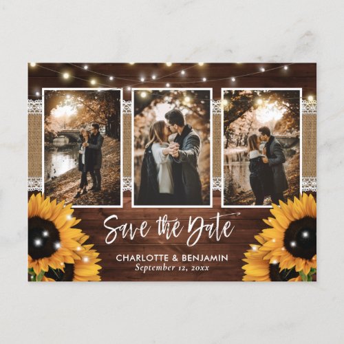 Rustic Sunflower Barn Wood Photo Save The Date Announcement Postcard