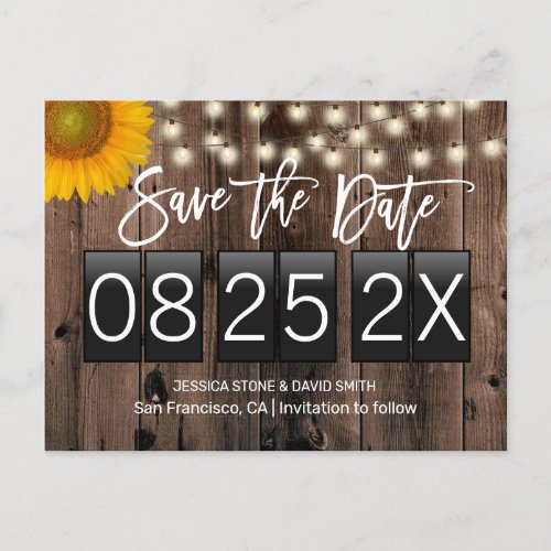 Rustic Sunflower Barn Wood Save the Date Announcement Postcard