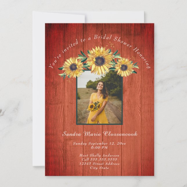 Rustic Sunflower Barn Wood Wedding Bridal Shower I Invitation (Front)