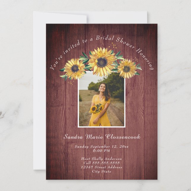 Rustic Sunflower Barn Wood Wedding Bridal Shower   Invitation (Front)