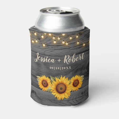 Rustic Sunflower Barn Wood Wedding Can Cooler