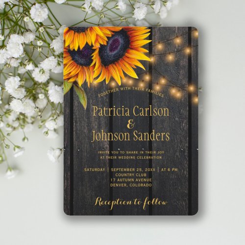 Rustic sunflower barn wood wedding  invitation