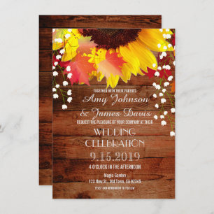 Rustic Sunflower Barn Wood Wedding Invitations