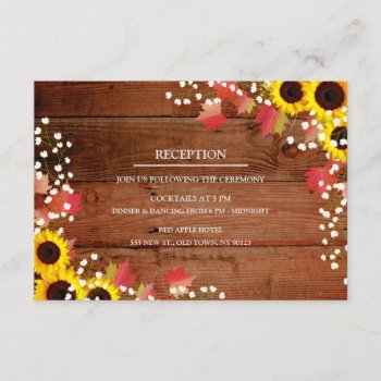 Rustic Sunflower Barn Wood Wedding Reception Cards by FancyMeWedding at Zazzle
