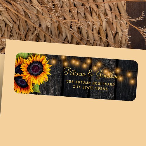 Rustic sunflower barn wood wedding return address  label