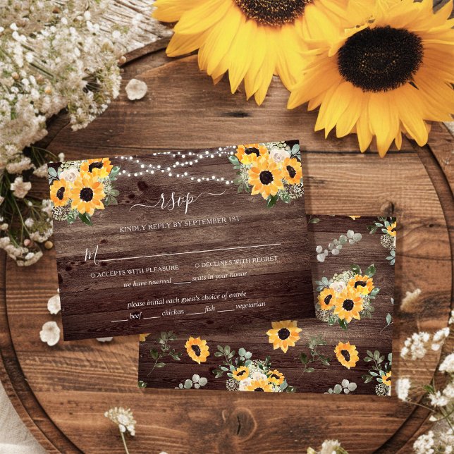 Rustic Sunflower Barn Wood Wedding RSVP Card (Creator Uploaded)