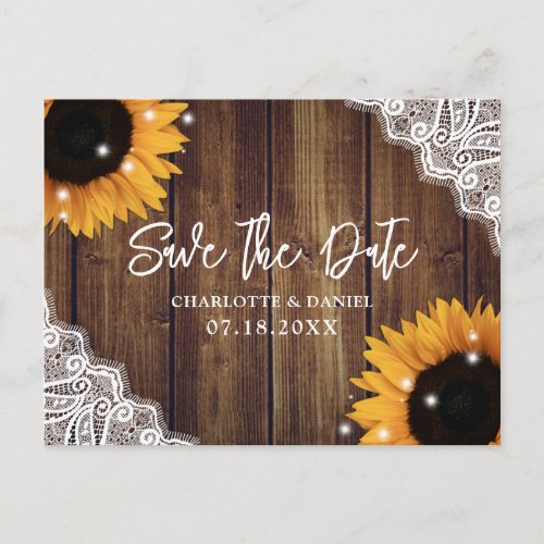 Rustic Sunflower Barn Wood Wedding Save The Date Postcard