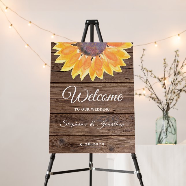 Rustic Sunflower Barn Wood Wedding Sign (In Situ (Stand))