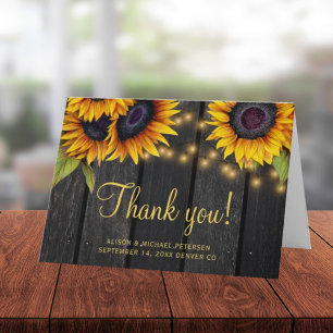 Rustic sunflower barn wood wedding thank you card