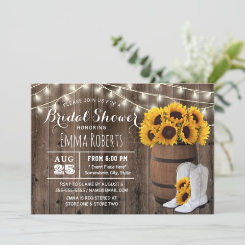 Rustic Sunflower Barrel Country Bridal Shower Invitation